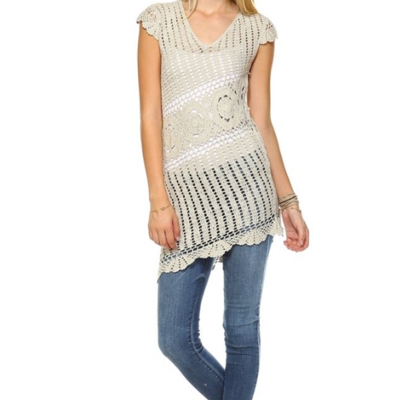 Women's BOHO Crochet Cover Up Tunic - Picture 2 of 4